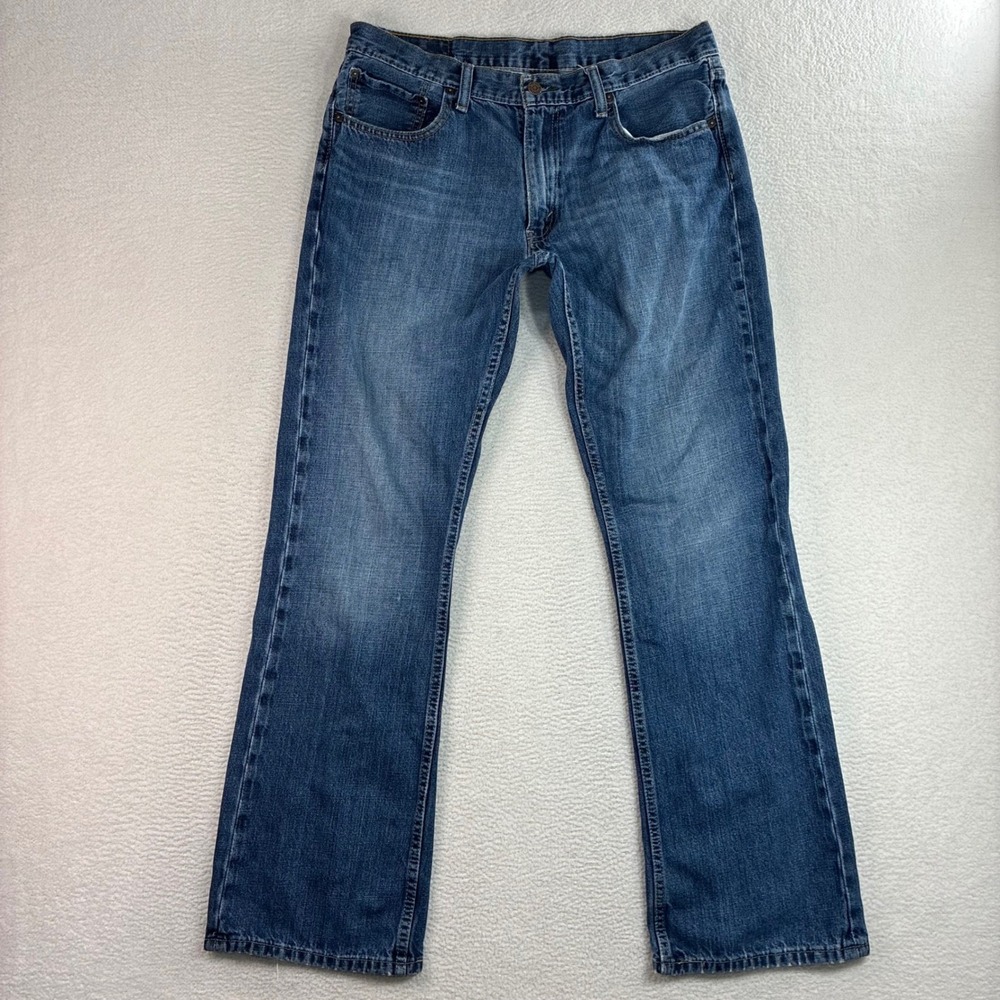 Levis 527 Slim Bootcut Jeans Men 36x34 Blue Whiskered‎ Distressed Faded Western